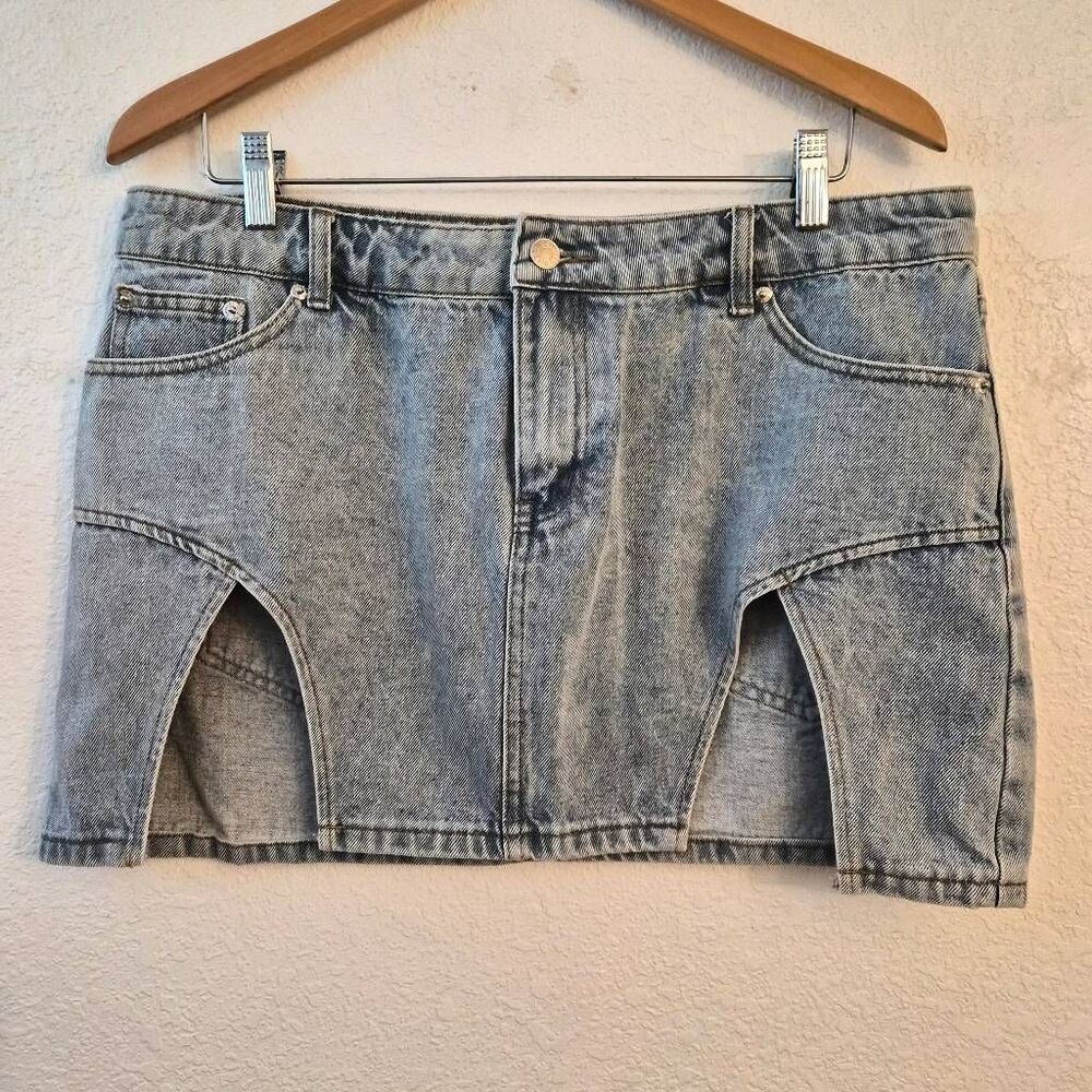NWT Edikted Denim Jean Miniskirt w/ Thigh Slits: Sexy Summer Festival Concert
